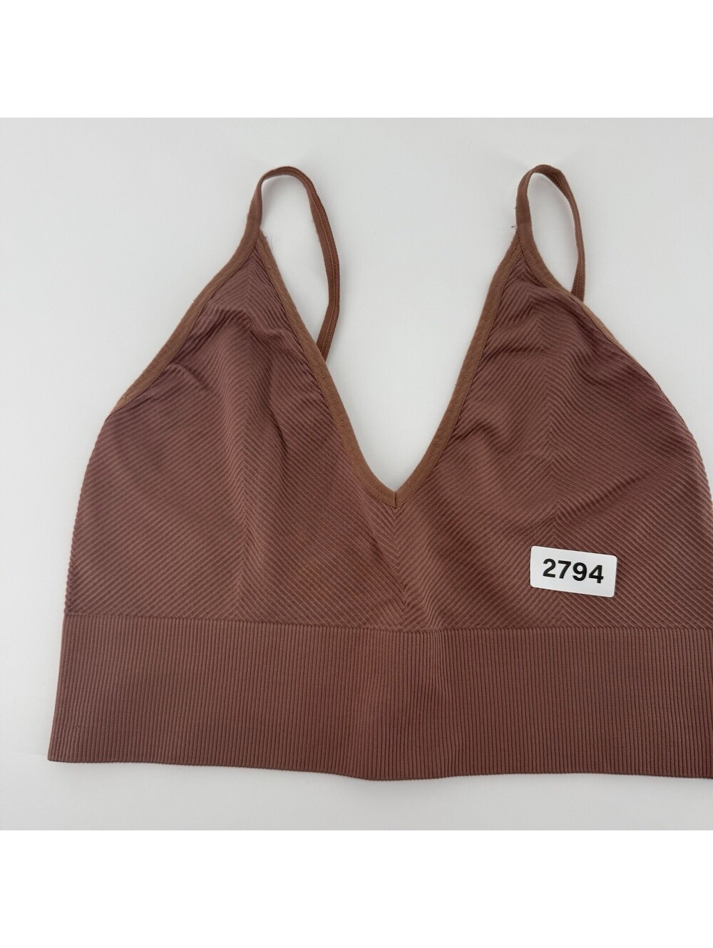 Bozzolo Bralette S/M Terracotta Rust Seamless Ribbed V-Neck Adjustable Straps